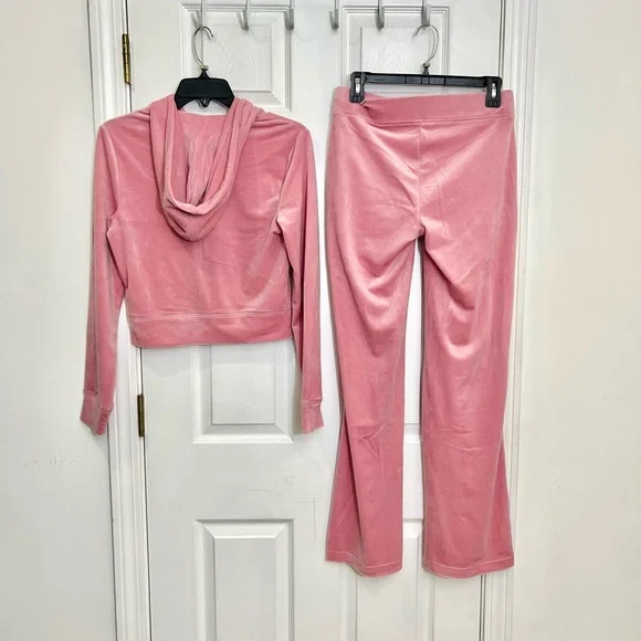 Juicy Couture Rose Bling Velour Tracksuit Hoodie & Pants Rhinestone NWT Size S - Picture 7 of 9